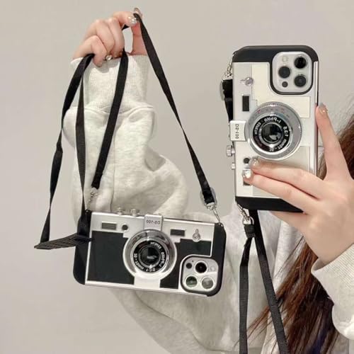 Image of Retro Camera Phone Case Compatible with iPhone - Vintage DS-100 Design with Integrated Strap Mount, Corner Protection, Comfort Carry Strap Black (iPhone 16 Pro Max)