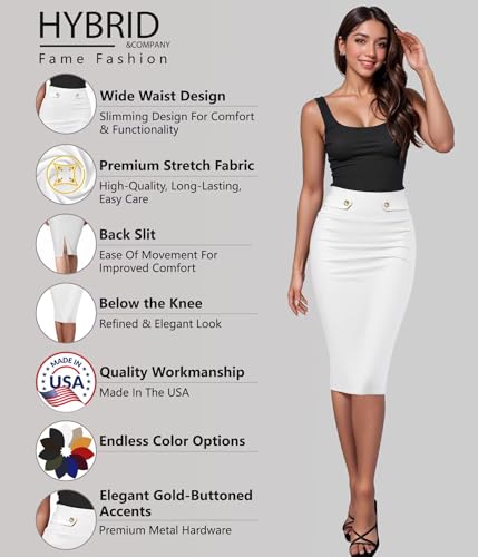 Image of Hybrid & Company Womens Pencil Skirt Premium Nylon Ponte Stretch Office Made in The USA Below Knee