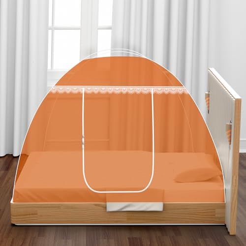 Image of Single Bed Mosquito Net Foldable, Lightweight Polyester 30GSM Strong Foldable Machardani (Orange Color, 3feet x 6feet)