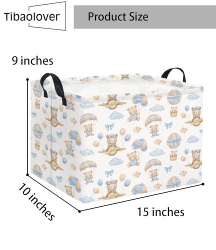 Image of Rectangular Baby Kids Storage Basket for Home Kitchen Girls Cute Toy Storage Bin Organizer Shelf Book Room Decor(Bear Pilot)