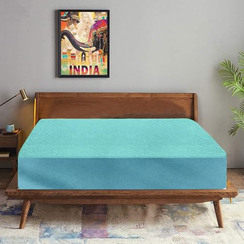 Image of Trance Cotton Feel Terry 72 x 70 inch Ultra Soft Waterproof Mattress Protector | Breathable - Hypoallergenic Fitted Style Mattresses Cover (72x70 inch | 6x5.8 feet, Turquoise - Pack of 1)