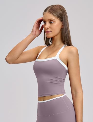 Image of QBGJTD Womens Longline Sports Bras Cross Back Active Gym Yoga Padded Workout Crop Tank Top with Built in Bra