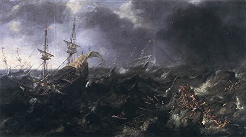 Lienzo cuadro Barcos en peligro decora tu salón con pintura al óleo clásica de 60x90cm