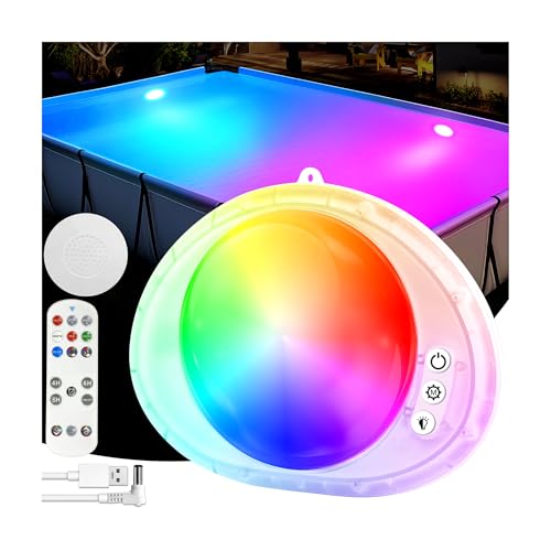 DeeprBlu 2025 Optimizado Luces Piscina Sumergibles Sin Cable con Control Remoto, Luz Subacuáticas Piscina Recargable, Luz Piscinas Iman con Collante, Impermeables Luces LED Sumergibles para Bañera,Spa