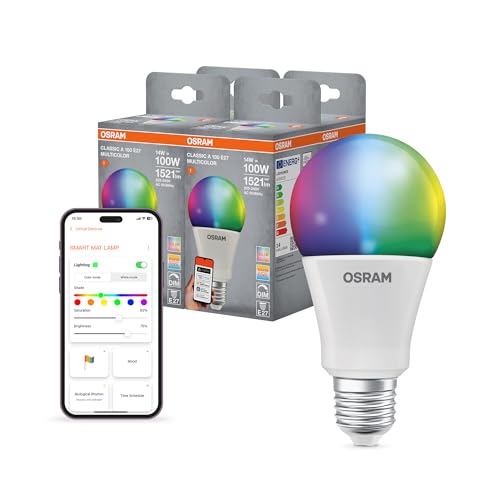 OSRAM SMART+ RGBW, lampada LED E27 con Matter over Wifi, appositamente progettata per ALEXA - facile configurazione con un clic, sostituisce 100W, 2700-6500K, 16 milioni di colori RGB, confezione da 4