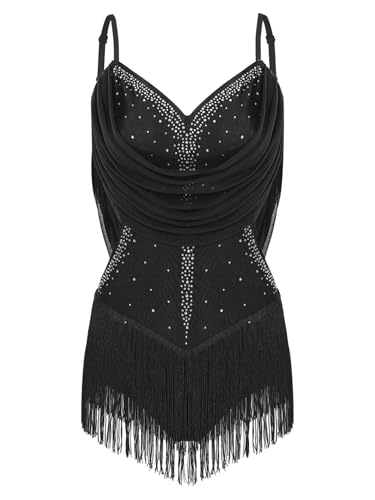 Body de danse latine pour femmes à franges et paillettes scintillantes avec un décolleté en V