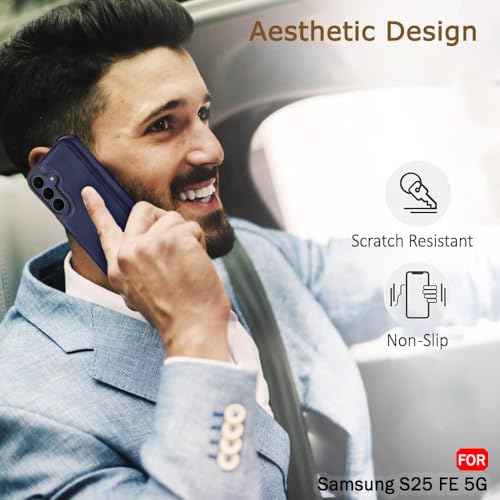 Image of TheGiftKart Genuine Leather Finish Back Cover Case for Samsung Galaxy S25 FE 5G | Shockproof Design | Camera & Screen Protection | Stunning Minimalist Design Back Case Cover for Samsung S25 FE (Blue)