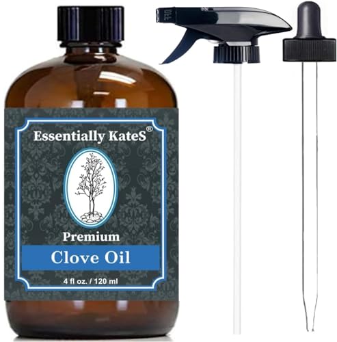 Essentially KateS Clove (Leaf) Oil 4 Fl Oz - Premium Grade Essential Oil for Hair Care Home Diffusers Skin Aromatherapy Massage and Garden Care - Steam Distilled. Part Used is Leaf.