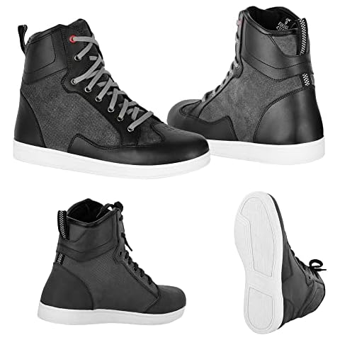 SUPER BIKERS Mens Motorcycle Rider Shoes Lace-up Motorbike Protective Boots Leather Sneakers Armour Boot Black Brown (Black, uk_footwear_size_system, adult, men, numeric, medium, numeric_8) Cover