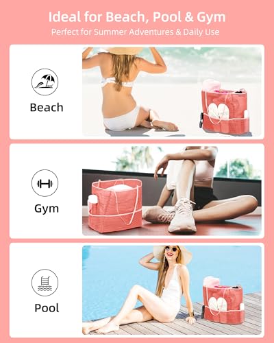 Image of Mesh Beach Tote Bag Packable,2026 New 2-in-1 Large Lightweight Foldable Beach Bags with Multiple Pockets for Women