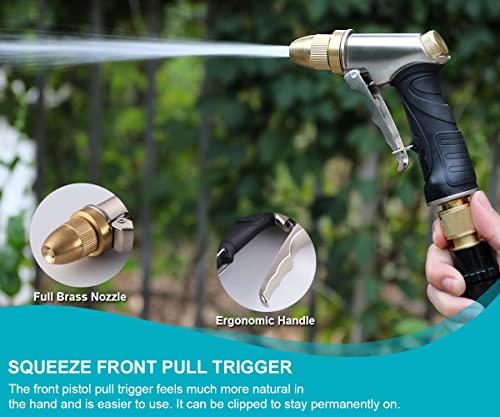Esow Garden Hose Nozzle 100% Heavy Duty Metal, Full Brass Nozzle & Abs Non-Slip Ergonomic Grip, 4 Watering Patterns, High Pressure Metal Spray Gun For Watering Plants, Car Wash And Showering Dog #TOP2