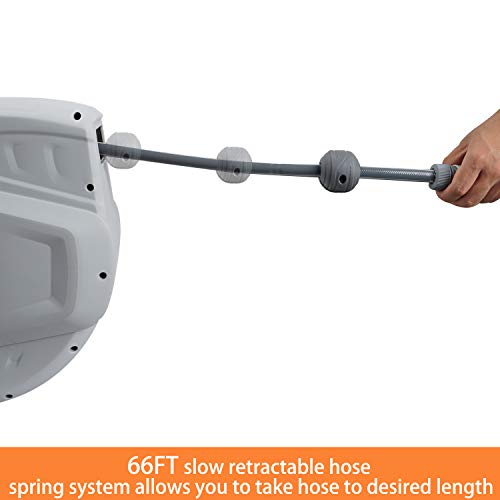ORCISH Hose Reel,3/8 66 FT Wall Mounted Retractable Garden Hose-Reel with 9 Adjustable Sprayer Nozzle Any Length Lock/Automatic Rewind/Slow Return System/Wall Mounted/180°Swivel Bracket