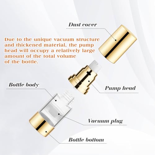 4Pcs 15ml/0.5oz Clear Plastic Airless Pump Bottles with Gold Head Empty Refillable Vacuum Cosmetics Sample Storage Jars for Lotion,Shampoo,Hand Soap,Face Cream3