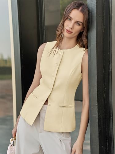 Tankaneo Womens Tweed Sleeveless Vest Button Down Blazer Vest Casual Tops — view 3