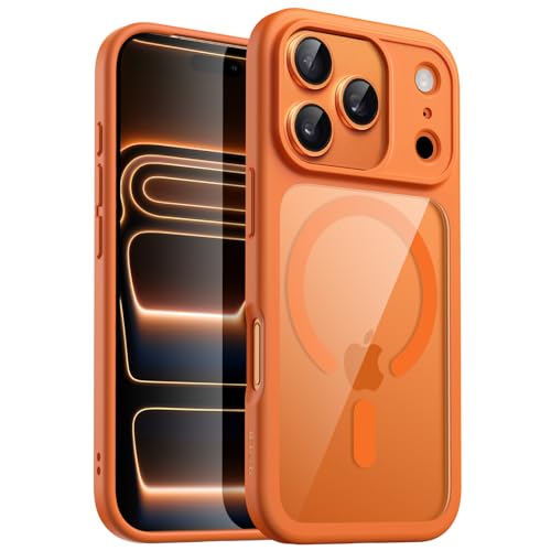 Image of JETech Magnetic Case for iPhone 17 Pro 6.3-Inch Compatible with MagSafe, Shockproof Phone Bumper Cover, Solid Color Matte TPU Frame, Anti-Scratch Clear Back (Orange)