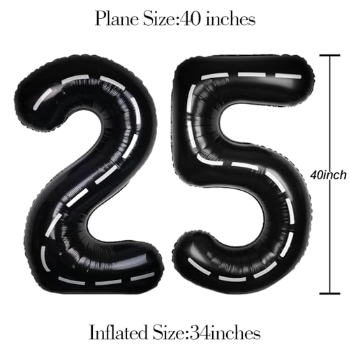 Image of Race Car 40Inch Black 25 Balloon Number Large Helium Race Track 0-9 Giant Digital 25th Foil Mylar Big Party Number Balloons for Boy Birthday Car Theme Party Anniversary Graduation Decorations