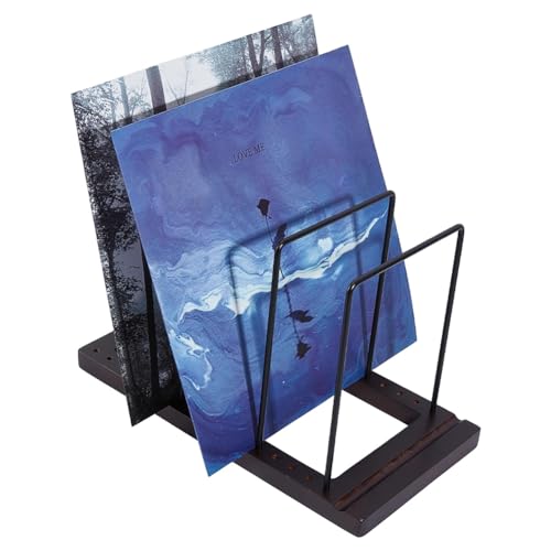Organizador de álbumes para sala de estar con soporte de vinilos decorativo de madera 2