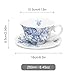 fanquare 8 Ounce Blue and White Tea Cup and Saucer Set, Relief Porcelain Coffee Cup with Ruffled Rim, Vintage Teacups for Women and Tea Parties