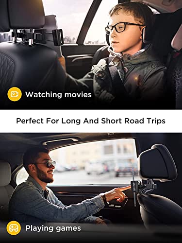 Image of FKU Car Back Seat Headrest Mobile Mount Holder, [ Double Extendable Stick ] 360 Degree Rotation iPad Car Holder Back Seat for Tablets,and More 4.7-12.9 inch Devices, Headrest Posts Width 1.6-6.9 inch