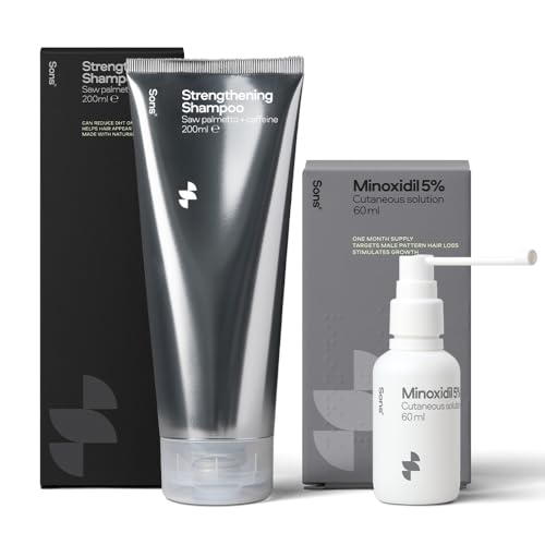 Sons Minoxidil 5% Solution & Hair Growth Shampoo for Men. Hair Regrowth Treatment & DHT Blocker Citrus Head Wash with Caffeine. Hair Thickening & Anti-Dandruff Formula. 1 Month Supply. Made in Europe.