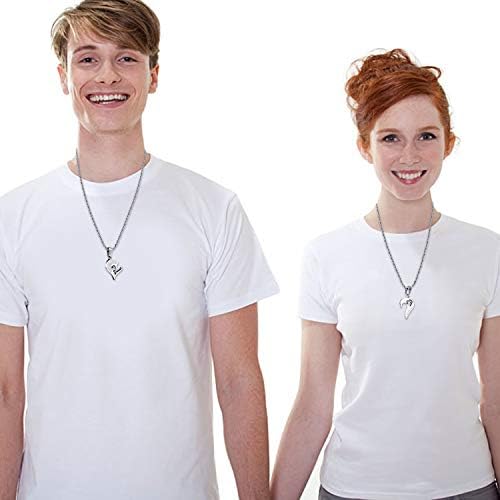 Cupimatch 2-Pieces Men Women Stainless Steel I Love You Heart Rhinestone Puzzle Matching Pendant Couple Necklace Christmas Valentine Gift with 50cm& 55cm Chain (Silver)