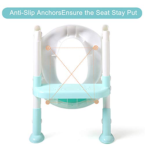 PandaEar Potty Training Seat Toilet with Step Stool Ladder, Kids Boys Girls Toddlers-Comfortable Safe, Anti-Slip Pads Ladder (Light Blue)