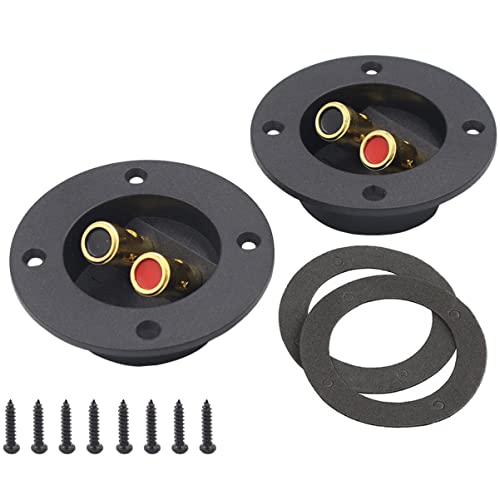 DIYEAH Caja del Altavoz y Terminal De Altavoz para Coche, Conjunto De 2 Piezas, Conectores De Subwoofer De 2 Vías, Uso Sistemas De Audio para Automóvil, Color Dorado, Tamaño Estándar