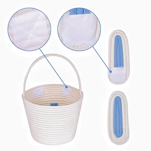 Image of CubesLand Easter Basket for Boys Girls Easter Bunny Basket with Rabbit Ears, Easter Egg Hunting Basket Easter Baskets for Children Kids Babies First Easter Gifts Blue White 9.8 x 7.8 x 7.8 inch