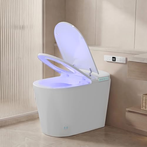 Image of Smart Toilet with Bidet Elongated Heated Seat Dual Flush /Seat & Lid | Foot Sensor Electric Modern One Piece Toilet with Warm Water Wash&Air Dry LED Display Siphon Flush 1.28 GPF MAP 1000g