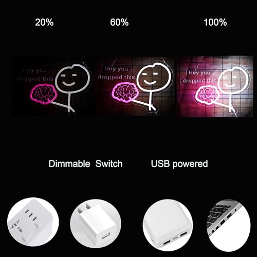 Image of LED Funny Neon Sign Hey You Drop This Brain Neon Light for Men Room Decor office Decor Birthday Gifts 15.7 * 10.3 In