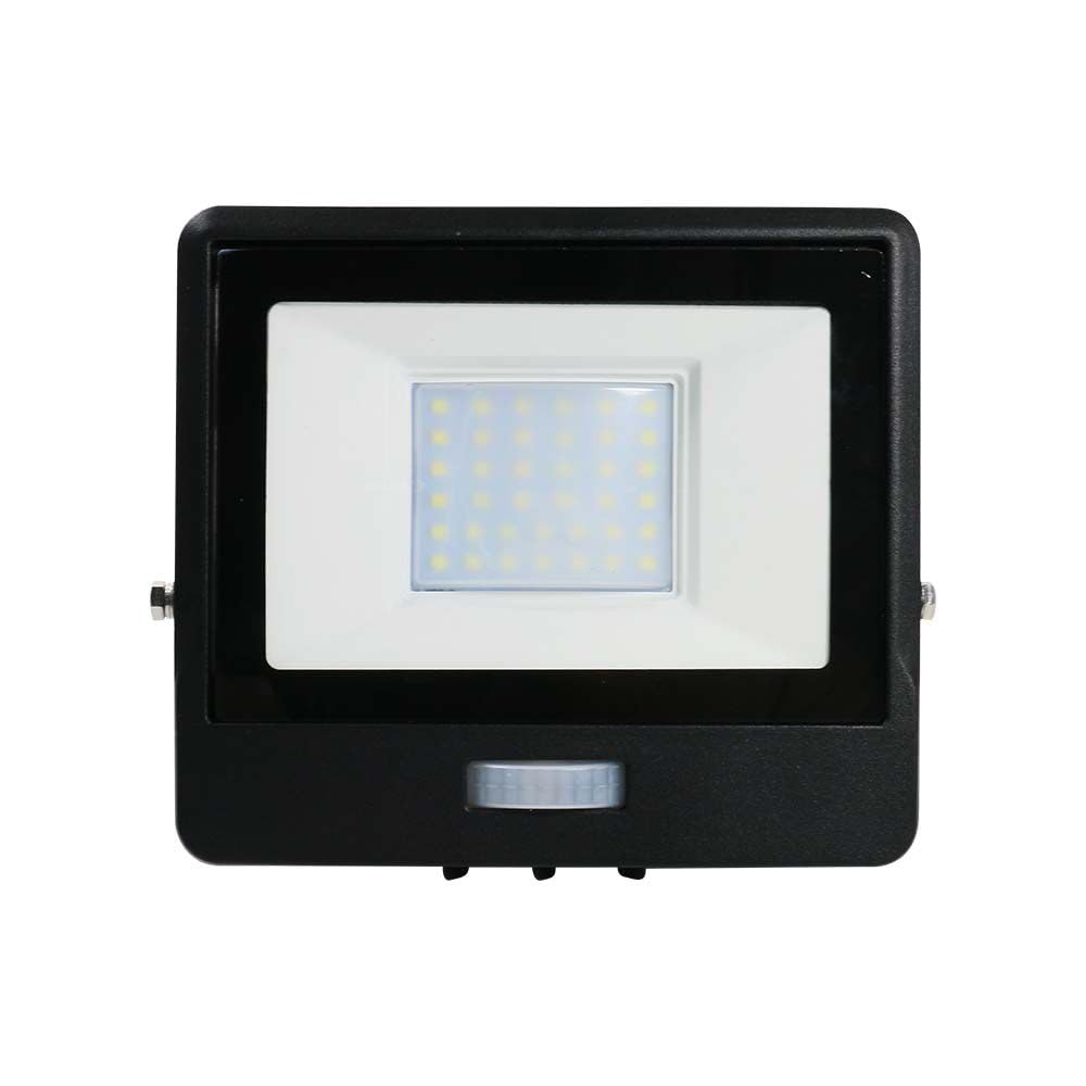 V-TAC Faro LED da Esterno con Chip Samsung 50W con Sensore PIR di Colore Nero Impermeabile con cavo da 1 metro, Luce Bianco Freddo