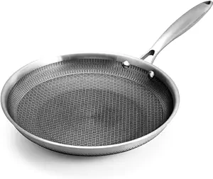 4tens Stainless Steel Honeycomb Frying Pan Non-Stick Pan with Stainless Steel Handle Stay Cool Non Toxic Dishwasher and Oven Safe Suitable for All Hob Types (24 cm)