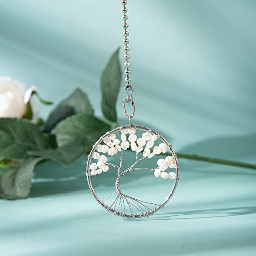 Image of LONGSHENG Silver Pearl Tree of Life Fan Pull Chain Fan Light Replacement Extender Pull Chain, Pack of 2