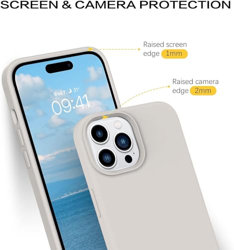 Image of Elzzi Microfiber Candy Case Compatible for iPhone 14 PRO MAX, Shockproof Slim Back Cover Liquid Silicone Case, Stone Grey
