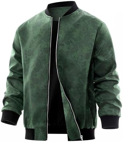 ODIZLI Men's Bomber Jacket Long Sleeve Zip Up Jacket Windbreaker 70s Disco Night Party Nightclub Jackets