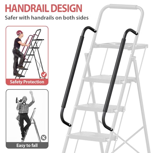 KINGRACK Folding 5 Step Ladder, Portable Ladder for Multi-Purpose, Home, Kitchen, Heavy Sturdy Steel Step Stool with Anti-Slip Wide Pedals, Handrail, Safe-Lock Design, Pass 500lbs Load Testing, Black - Image 4