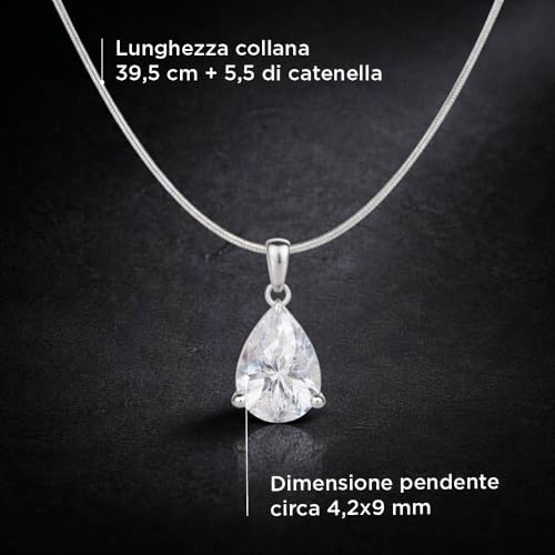 SAGA GIOIELLI Damski naszyjnik z podwójnym drutem z kryształową zawieszką w kształcie kropli - 2 nitki ze stali nierdzewnej - regulowany naszyjnik damski - wielowarstwowy naszyjnik - pomysł na prezent