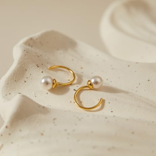 Image of CHIC & ARTSY 925 Sterling Silver Half Hoop Earrings for Women, Small Huggie Hoops Set with Ball Bar Star Moon Cross & Pearl, Lightweight Comfort Fit Everyday & Sleep Earrings