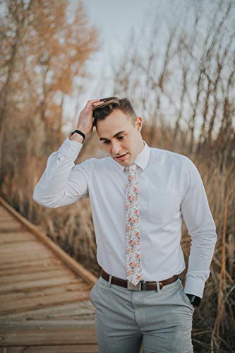 Image of DAZI Men's Skinny Tie Floral Print Cotton Necktie, Great for Weddings, Groom, Groomsmen, Missions, Dances, Gifts.