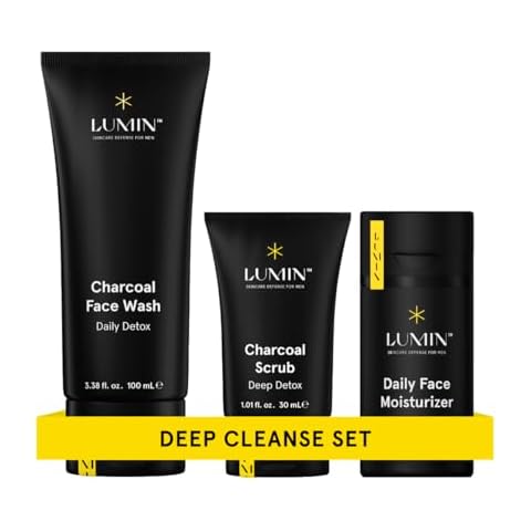 Lumin - Smooth Operator Detox - Men's skincare kit, Includes: Charcoal Face Wash Daily Detox, Charcoal Scrub Deep Detox & Daily Face Moisturizer, Suitable for all skin types, Two Month Supply Cover