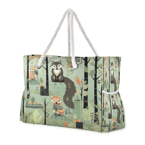 Cute Fox Animal Beach Bag & Travel Tote Bag Large Sandproof Wet Pouch for Gym Travel, Lightweight Outdoor Bag