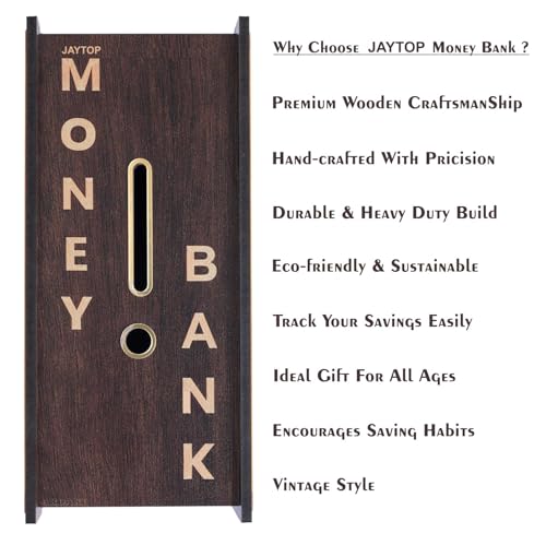 Image of JAYTOP Wooden Money /Piggy Bank for Kids & Adults, Savings Challenge Box, Money Saving Box for Adult 10000, Cash Collection Gullak Mini Bank, Birthday Gift for Kids, Women /Men /Friends (50000)