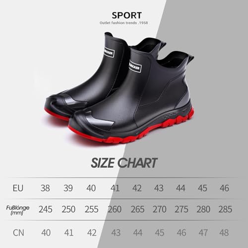 Gugifcto Gummistiefel Herren,Gummistiefel Damen Kurze,Halbhoch Stylische Boots Wasserdicht rutschfest Geeignet Regentag Rutschiger Boden Gartenschuhe Red42EU