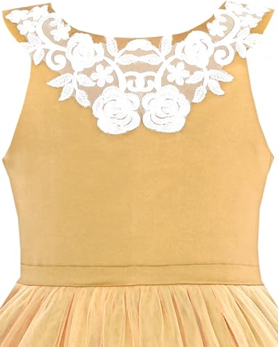 Image of Sunny Fashion Girls Dress Shinning Sequins Beige Tulle Layers Wedding Pageant