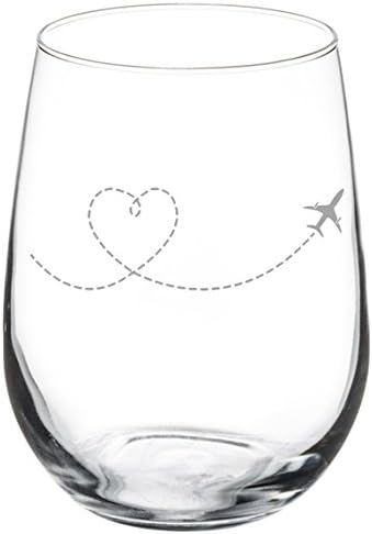 Copa de vino Copa Corazón Amor Viaje Avión (17 oz sin tallo)