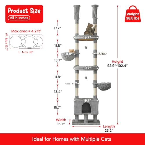 Torre para Gatos Ajustable 7 Niveles 235-258 cm Gris Claro miniatura 6