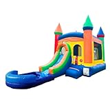 Bounce House with Inflatable Water Slide for Kids, Backyard Commerical Castle Outdoor Playhouse Bouncer with Splash Pool, Includes Blower, Anchor Stakes and Storage Bag, 26.5 x 12 x 14.5