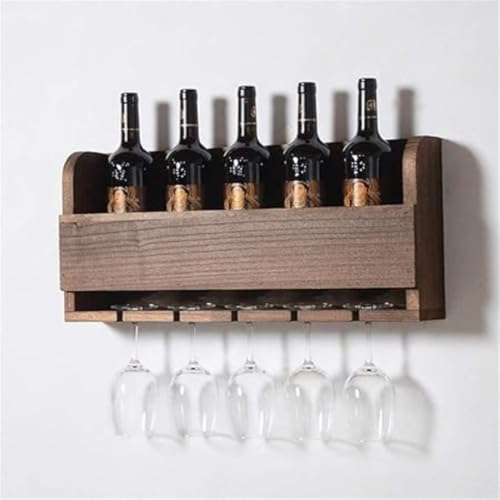 Crysellewoods Sheesham Wood Wine Rack – Wall Mounted Holder for Bottles & Glasses – Rustic Wooden Bar Shelf for Kitchen, Dining, Living Room, Mini Bar, Hanging Cabinet Organizer, Home Bar (Mode 4)