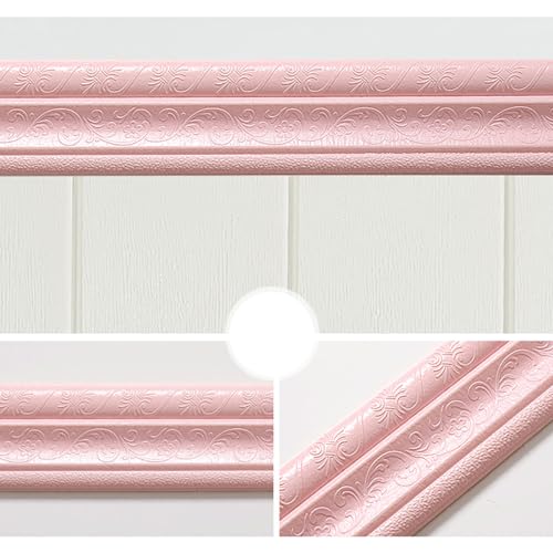 Cozylkx 90"x 3" Self Adhesive Flexible Foam Molding Trim, 3D Sticky Decorative Wall Lines Wallpaper Border for Home, Office, Hotel DIY Decoration, Pink