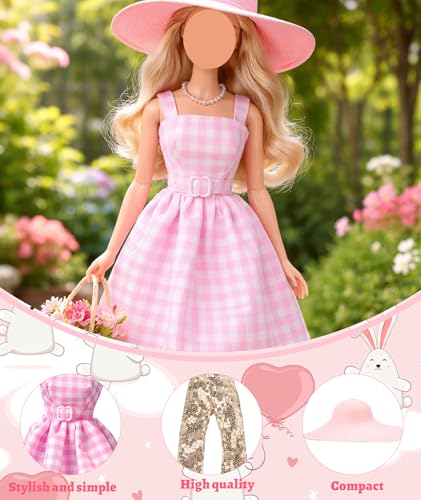 Image of Doll Clothes Set, Doll Dress for Role-Play Activities, Creative Fashion Combinations for Storytelling Games, Complete Outfit with Dress, Shoes, and Accessories for Interactive Play (Golden and Pink)